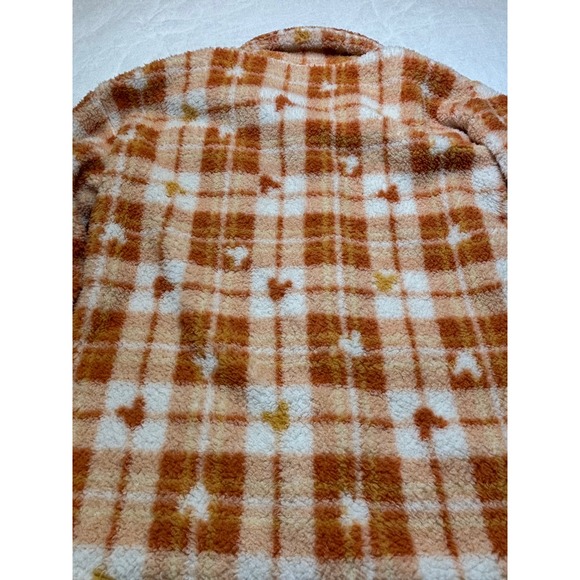 Disney Mickey Mouse Plaid Sherpa Fleece Shacket Shirt Jacket Orange White L - Picture 8 of 10
